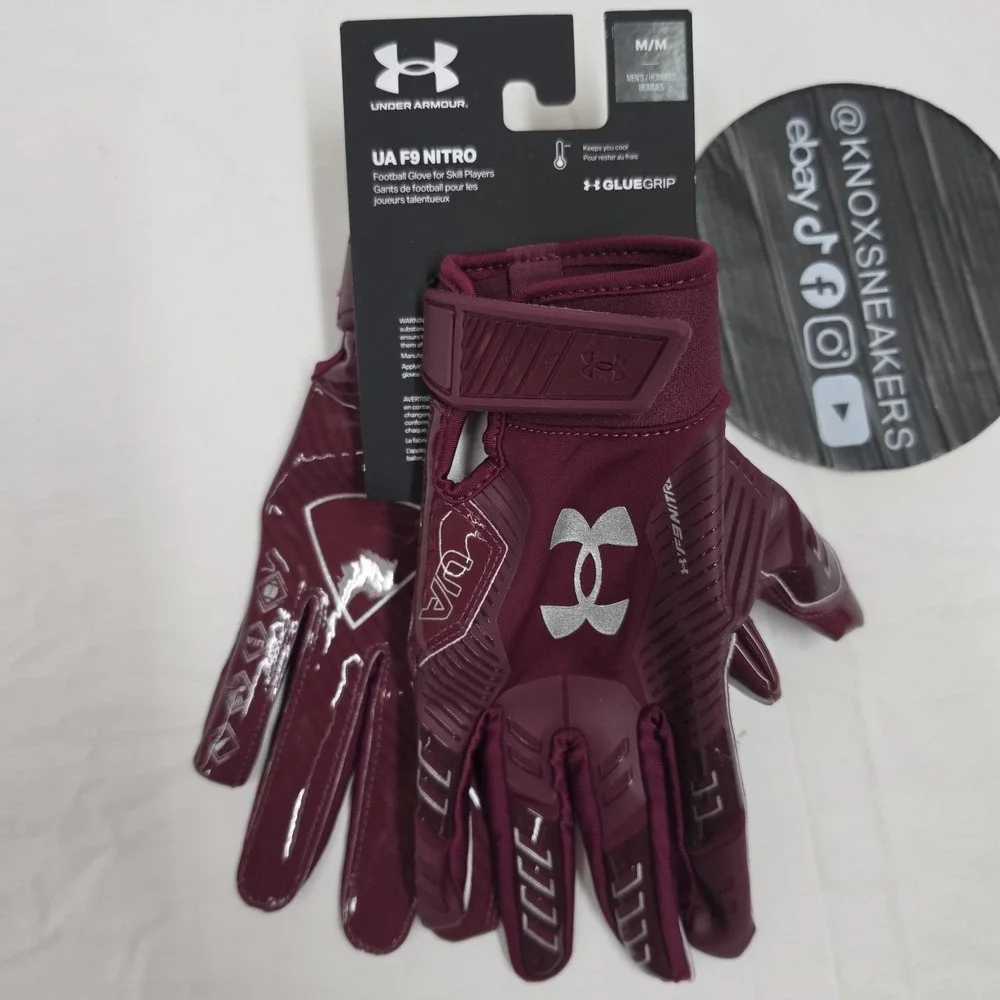 Under Armour F9 Nitro Football Gloves Maroon Sticky Grip Men's Size Medium